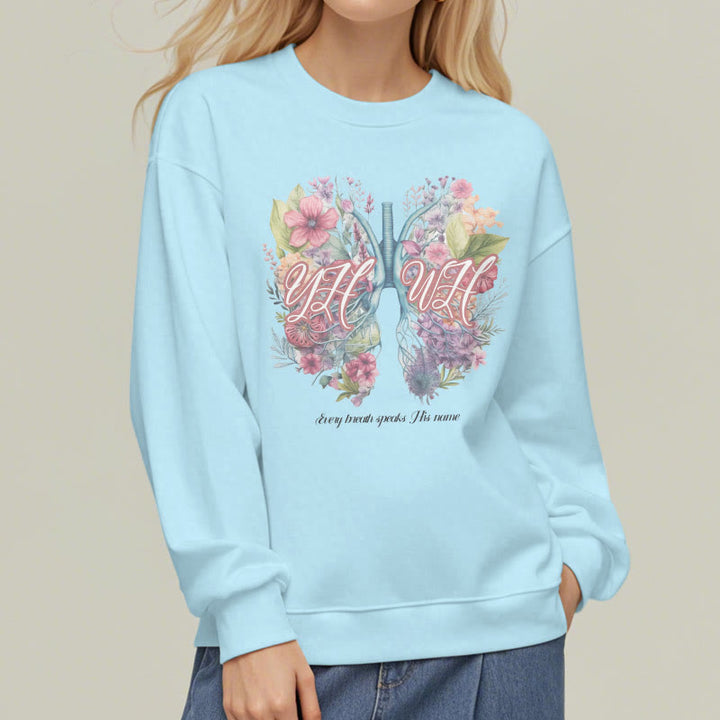 Christianartworkshop Farbiger Stil „Jeder Atemzug spricht seinen Namen“ Polyester-Sweatshirt mit Fleecefutter