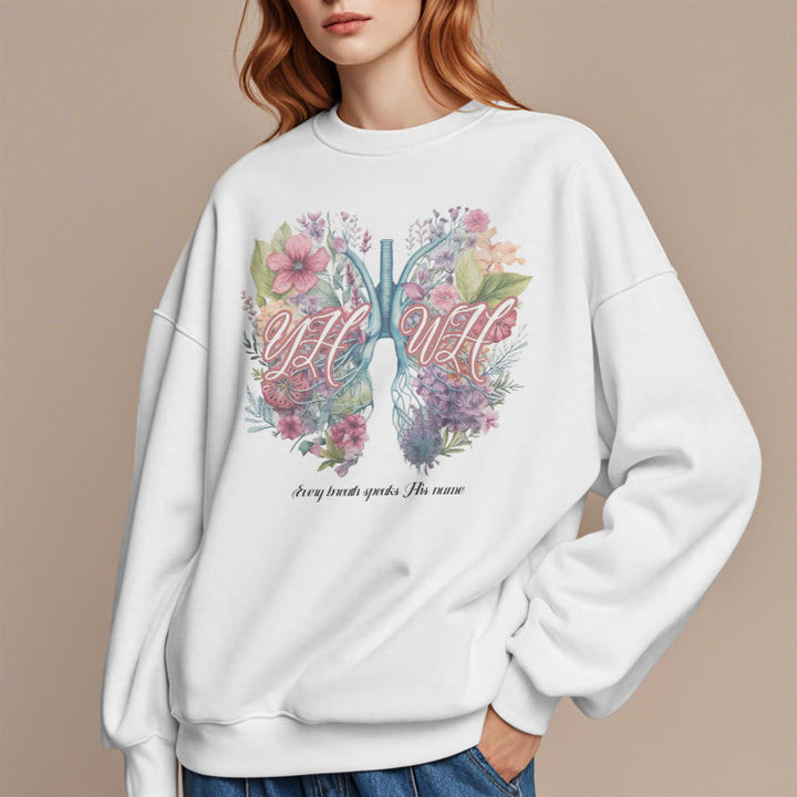 Christianartworkshop Farbiger Stil „Jeder Atemzug spricht seinen Namen“ Polyester-Sweatshirt mit Fleecefutter