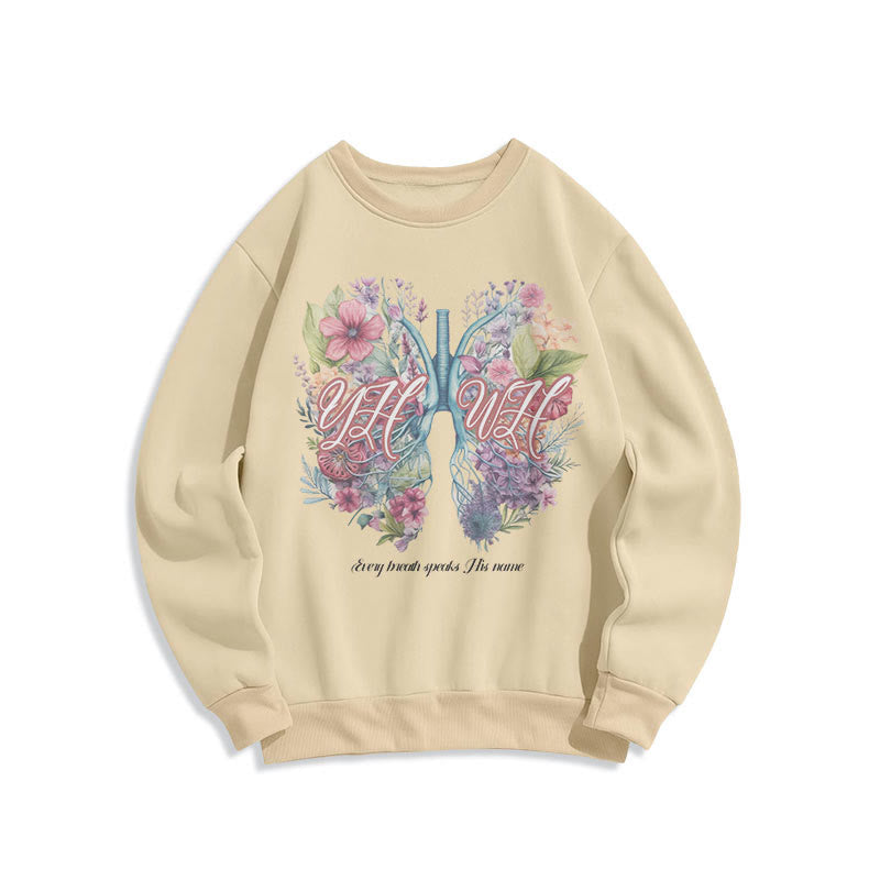Christianartworkshop Farbiger Stil „Jeder Atemzug spricht seinen Namen“ Polyester-Sweatshirt mit Fleecefutter