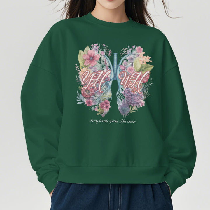 Christianartworkshop Farbiger Stil „Jeder Atemzug spricht seinen Namen“ Polyester-Sweatshirt mit Fleecefutter