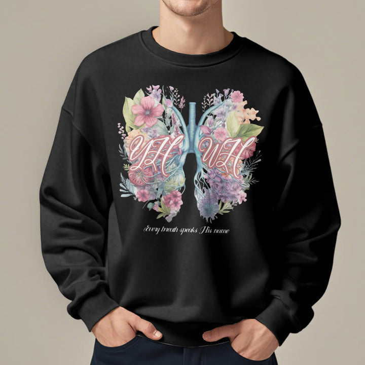 Christianartworkshop Farbiger Stil „Jeder Atemzug spricht seinen Namen“ Polyester-Sweatshirt mit Fleecefutter