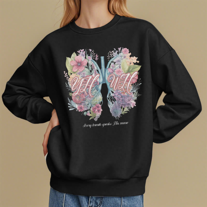 Christianartworkshop Farbiger Stil „Jeder Atemzug spricht seinen Namen“ Polyester-Sweatshirt mit Fleecefutter