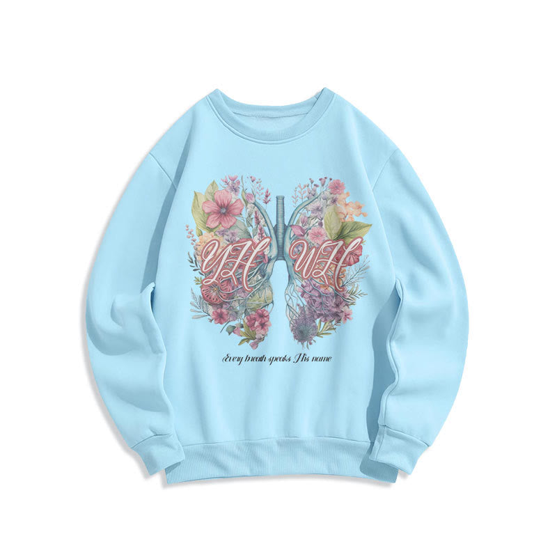 Christianartworkshop Farbiger Stil „Jeder Atemzug spricht seinen Namen“ Polyester-Sweatshirt mit Fleecefutter