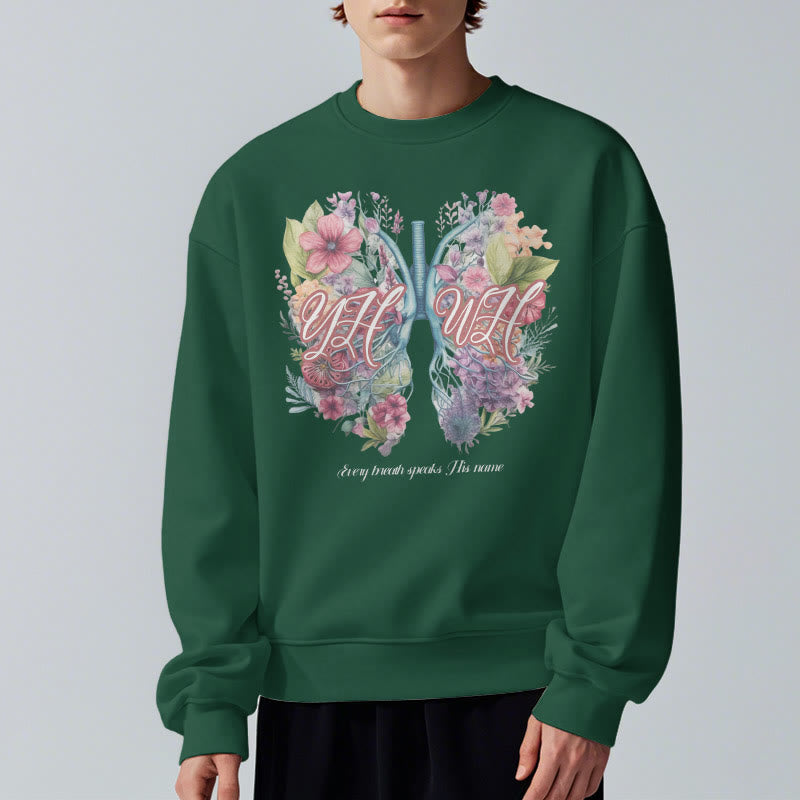 Christianartworkshop Farbiger Stil „Jeder Atemzug spricht seinen Namen“ Polyester-Sweatshirt mit Fleecefutter