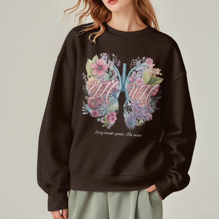 Christianartworkshop Farbiger Stil „Jeder Atemzug spricht seinen Namen“ Polyester-Sweatshirt mit Fleecefutter