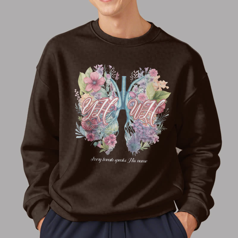 Christianartworkshop Farbiger Stil „Jeder Atemzug spricht seinen Namen“ Polyester-Sweatshirt mit Fleecefutter