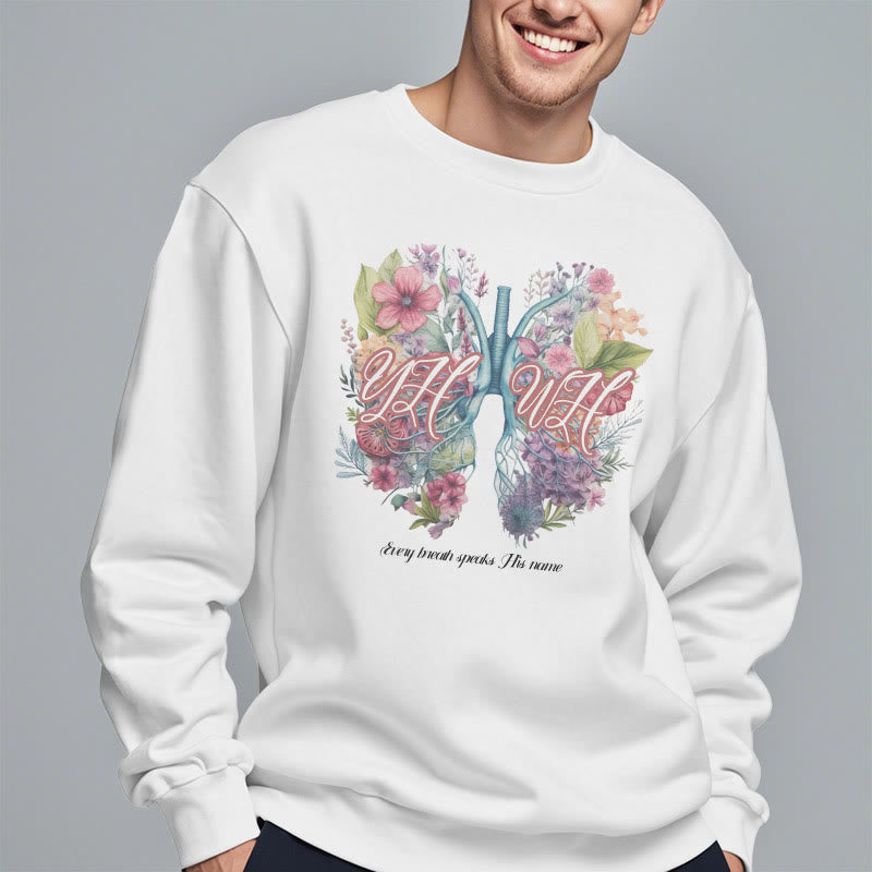 Christianartworkshop Farbiger Stil „Jeder Atemzug spricht seinen Namen“ Polyester-Sweatshirt mit Fleecefutter