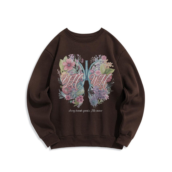 Christianartworkshop Farbiger Stil „Jeder Atemzug spricht seinen Namen“ Polyester-Sweatshirt mit Fleecefutter