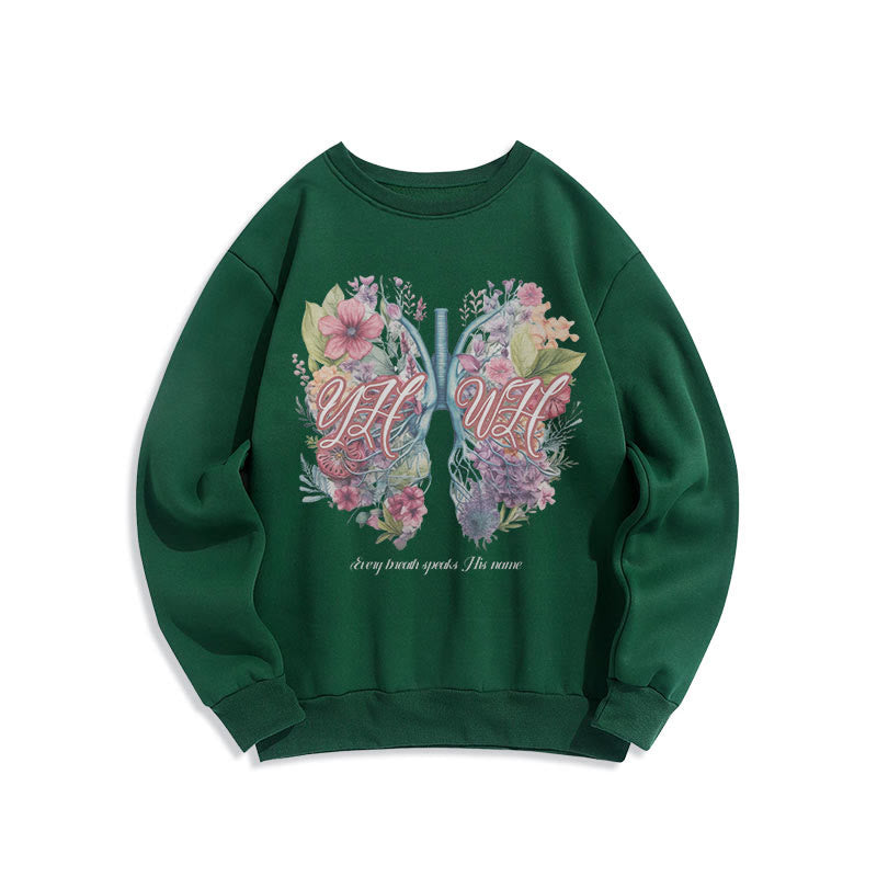 Christianartworkshop Farbiger Stil „Jeder Atemzug spricht seinen Namen“ Polyester-Sweatshirt mit Fleecefutter