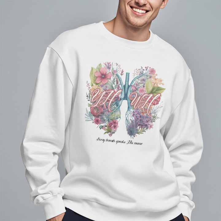 Christianartworkshop Farbiger Stil „Jeder Atemzug spricht seinen Namen“ Polyester-Sweatshirt mit Fleecefutter - image 2