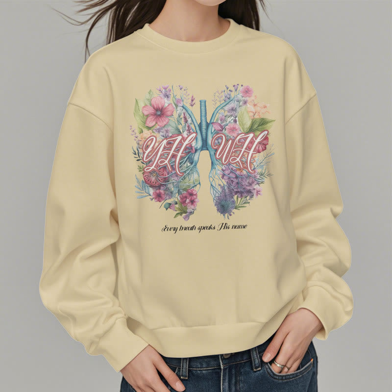 Christianartworkshop Farbiger Stil „Jeder Atemzug spricht seinen Namen“ Polyester-Sweatshirt mit Fleecefutter