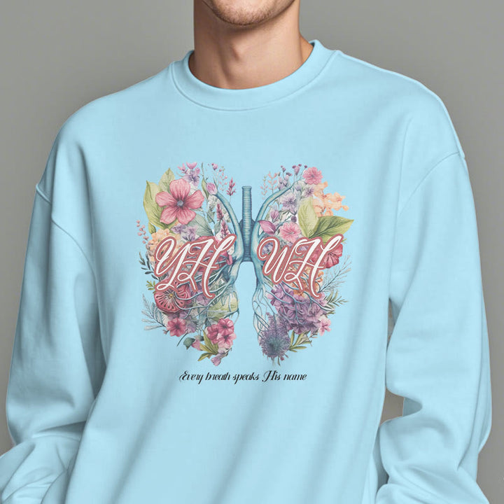 Christianartworkshop Farbiger Stil „Jeder Atemzug spricht seinen Namen“ Polyester-Sweatshirt mit Fleecefutter