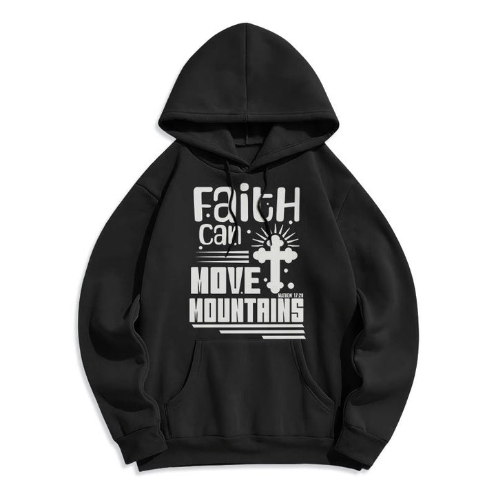 Christianartworkshop Moderner Stil Faith Can Move Mountains Fleece-gefütterter Polyester-Kapuzenpullover - Schwarz - 2XL - image 5