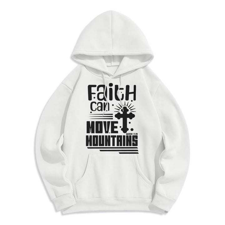 Christianartworkshop Moderner Stil Faith Can Move Mountains Fleece-gefütterter Polyester-Kapuzenpullover - Weiß - 2XL - image 0
