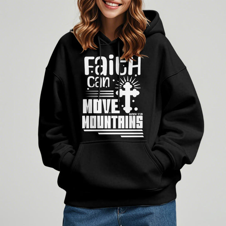 Christianartworkshop Moderner Stil Faith Can Move Mountains Fleece-gefütterter Polyester-Kapuzenpullover