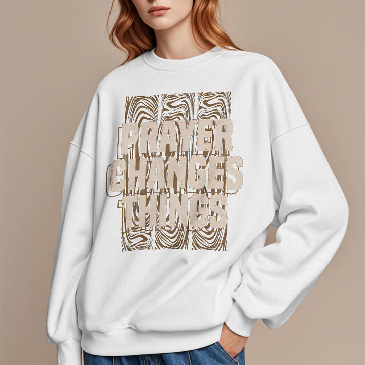 Christianartworkshop Moderner Stil „Prayer Changes Things“ Polyester-Sweatshirt mit Fleecefutter