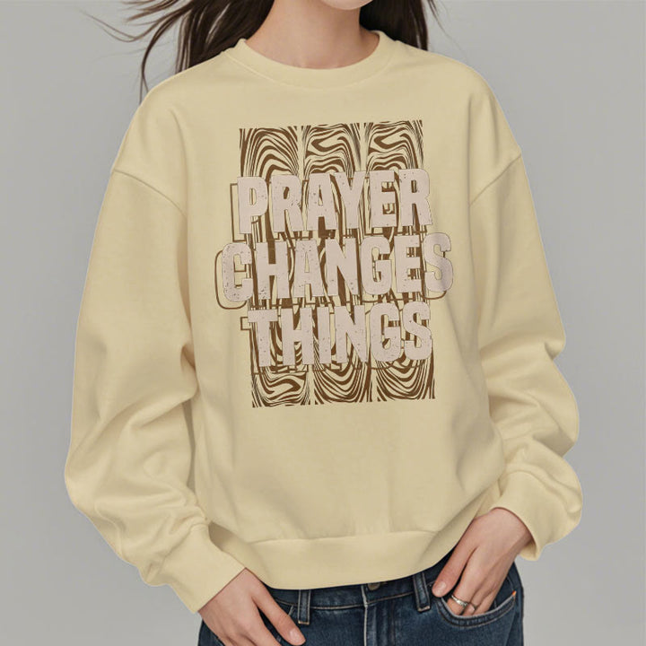 Christianartworkshop Moderner Stil „Prayer Changes Things“ Polyester-Sweatshirt mit Fleecefutter