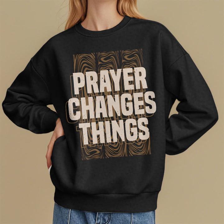 Christianartworkshop Moderner Stil „Prayer Changes Things“ Polyester-Sweatshirt mit Fleecefutter