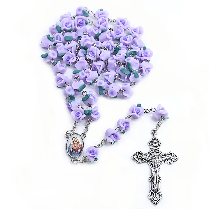 Christianartworkshop Rosenkranzkette mit dem Unbefleckten Herzen Mariens und Kruzifix aus 6 x 8 mm Rosen, mehrfarbig, Polymer-Ton-Legierung - image 5