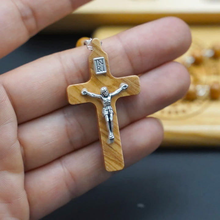 Christianartworkshop Klassischer Stil Andachts-Rosenkranz-Set aus Olivenholz mit der Jungfrau Maria