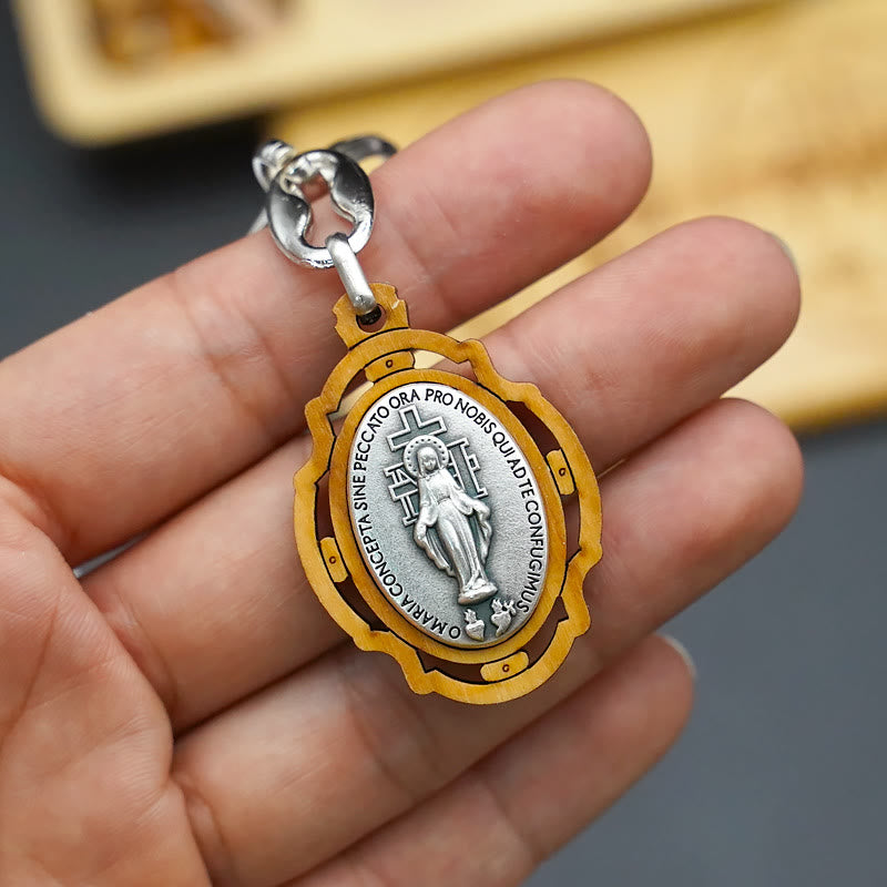 Christianartworkshop Klassischer Stil Andachts-Rosenkranz-Set aus Olivenholz mit der Jungfrau Maria