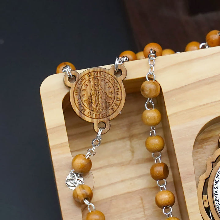 Christianartworkshop Klassischer Stil Andachts-Rosenkranz-Set aus Olivenholz mit der Jungfrau Maria