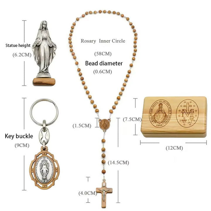 Christianartworkshop Klassischer Stil Andachts-Rosenkranz-Set aus Olivenholz mit der Jungfrau Maria