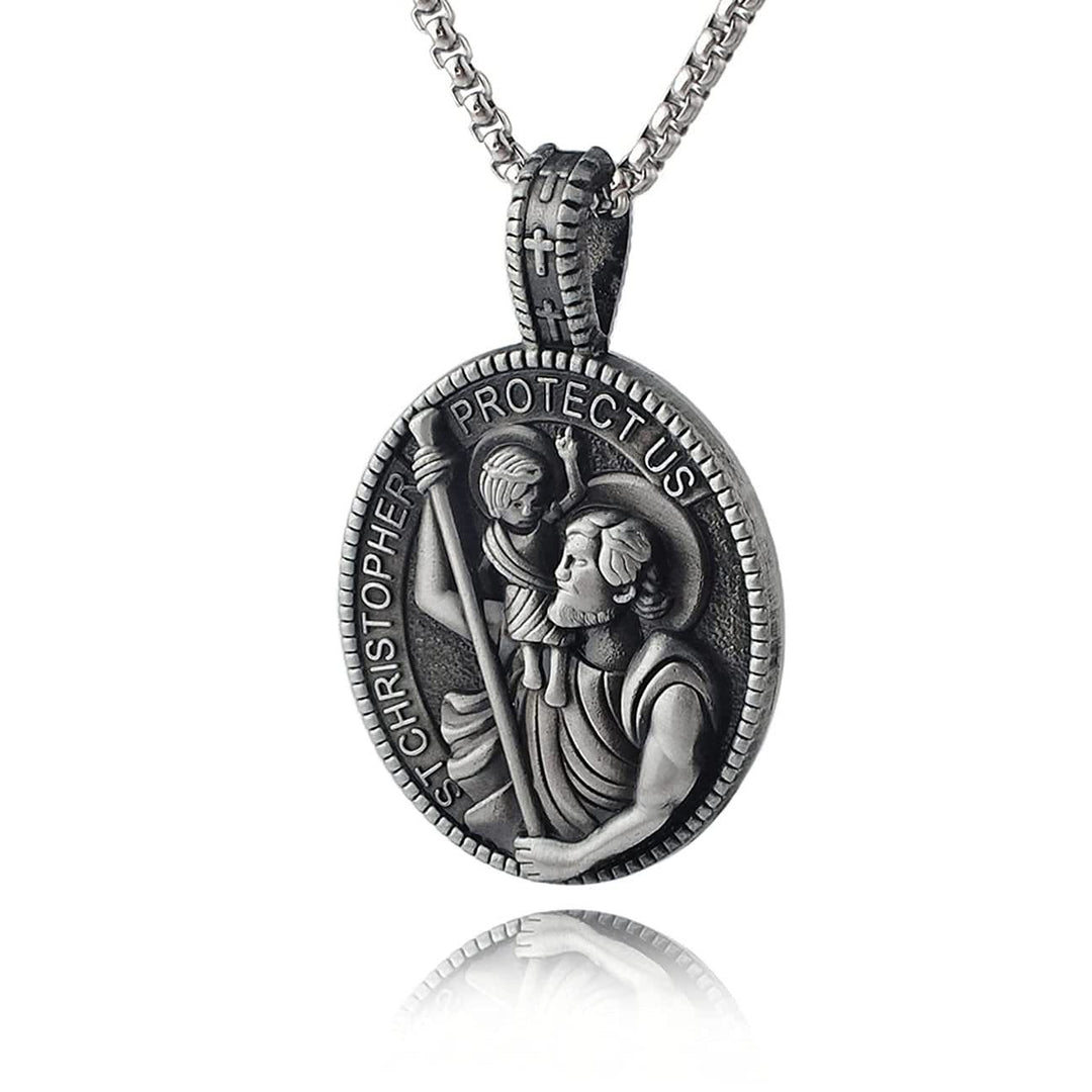 Christianartworkshop Halskette mit Anhänger „St. Christopher Protect Us“ im klassischen Stil