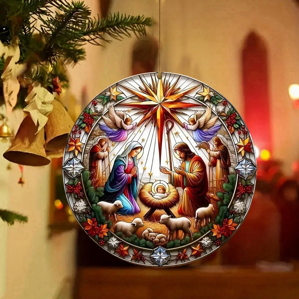 Christianartworkshop Buntglas-Stile, bunte Weihnachtskrippe, hängende Ornamente, B - image 1