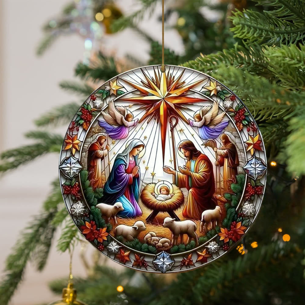 Christianartworkshop Buntglas-Stile, bunte Weihnachtskrippe, hängende Ornamente, B - image 3