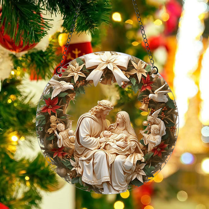 Christianartworkshop Skulpturaler Realismus-Stil Heilige Familie Weihnachtsparasit Hängende Ornamente - image 4