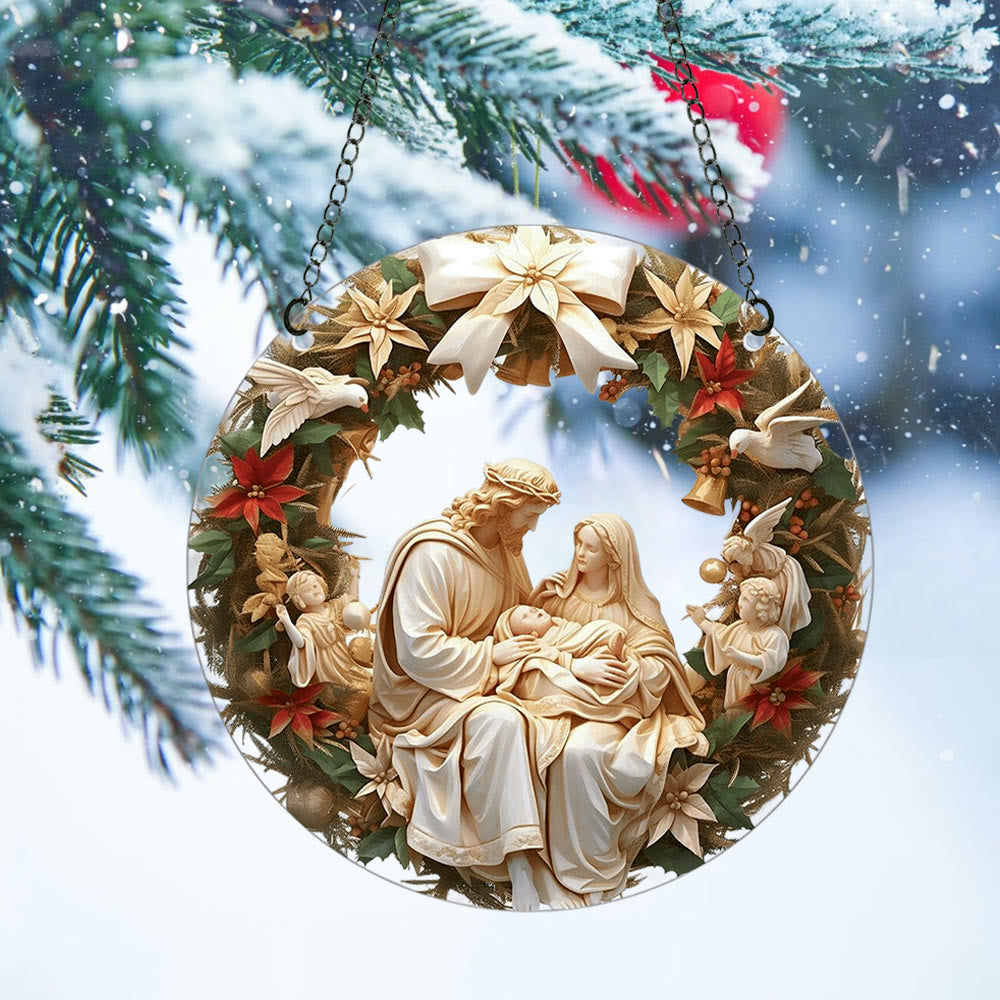 Christianartworkshop Skulpturaler Realismus-Stil Heilige Familie Weihnachtsparasit Hängende Ornamente - image 5