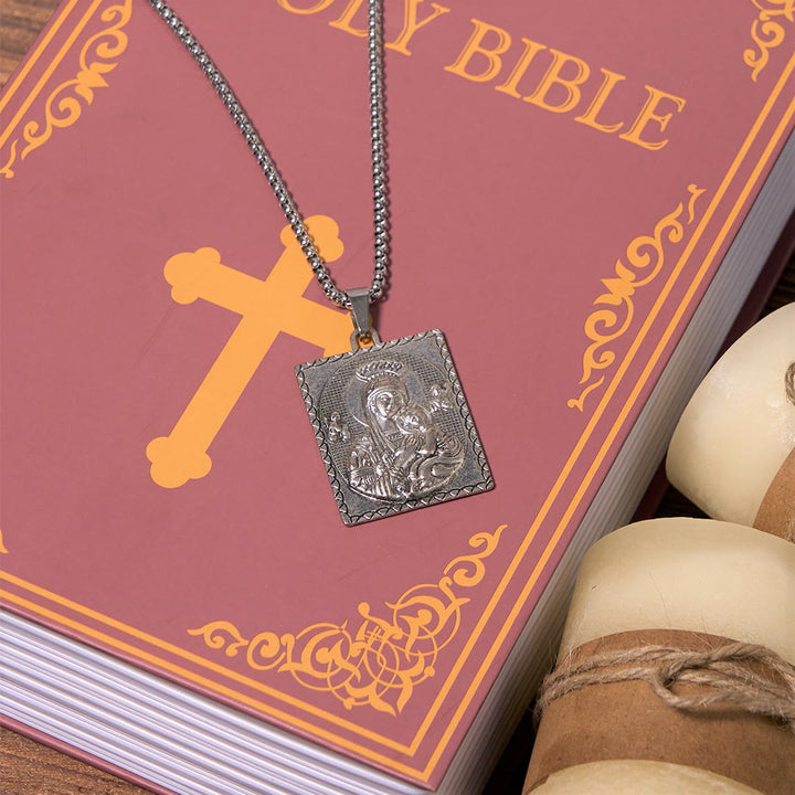 Christianartworkshop Halskette mit Anhänger im klassischen Stil mit Jesus und Maria, Madonna und Kind, Heilige Medaille