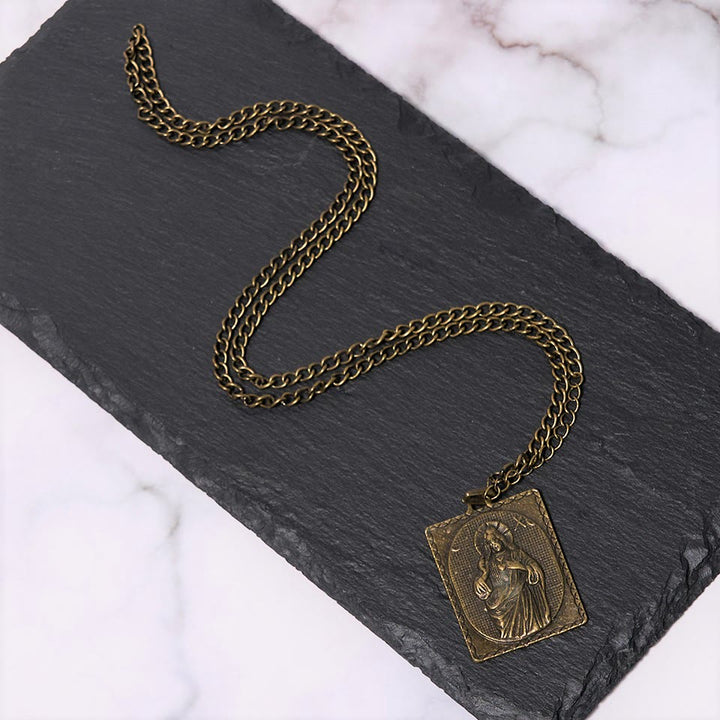 Christianartworkshop Halskette mit Kreuz des Heiligen Herzens im europäischen Stil, klassische Bronzeskulptur