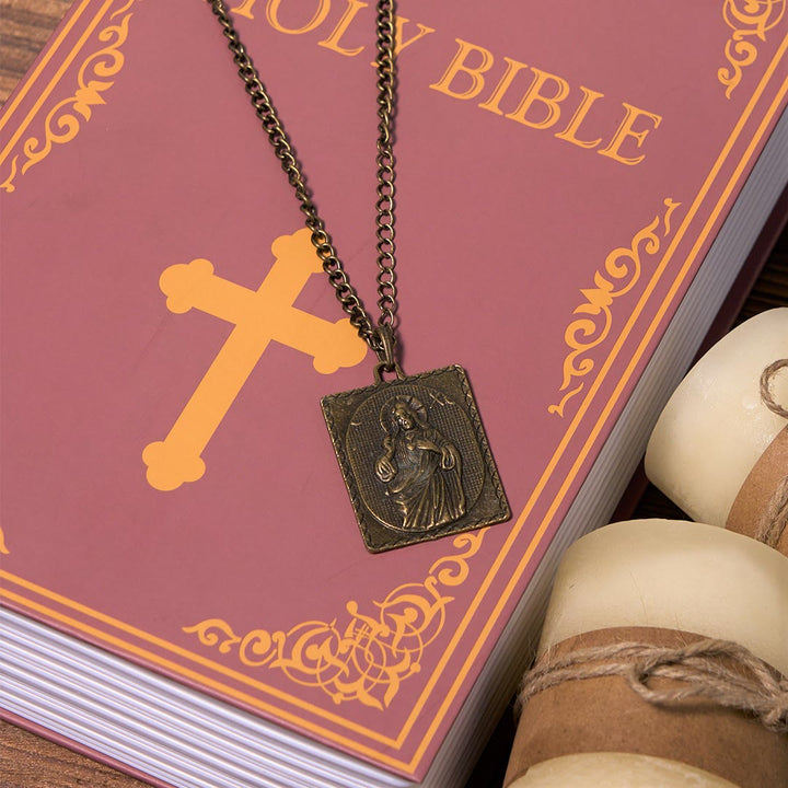 Christianartworkshop Halskette mit Kreuz des Heiligen Herzens im europäischen Stil, klassische Bronzeskulptur