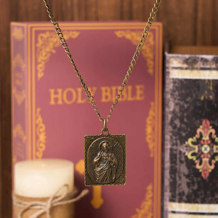 Christianartworkshop Halskette mit Kreuz des Heiligen Herzens im europäischen Stil, klassische Bronzeskulptur