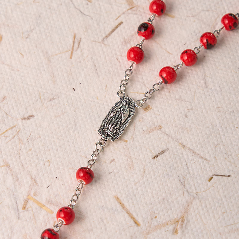 Christianartworkshop Rosenkranz „Unsere Liebe Frau von Guadalupe“ und Kruzifix, rund, 8 mm, rote Keramiklegierung