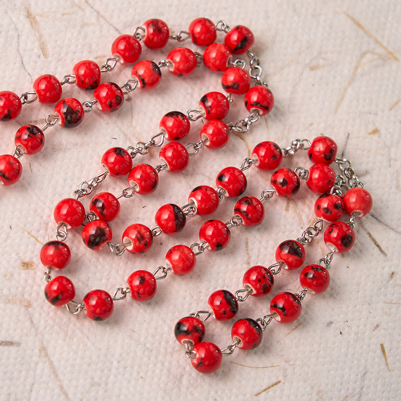 Christianartworkshop Rosenkranz „Unsere Liebe Frau von Guadalupe“ und Kruzifix, rund, 8 mm, rote Keramiklegierung