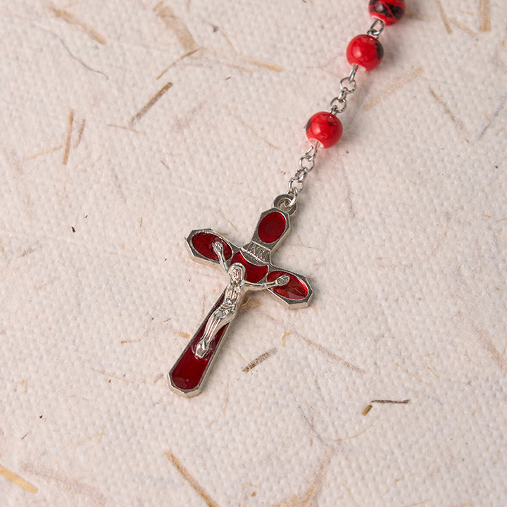 Christianartworkshop Rosenkranz „Unsere Liebe Frau von Guadalupe“ und Kruzifix, rund, 8 mm, rote Keramiklegierung
