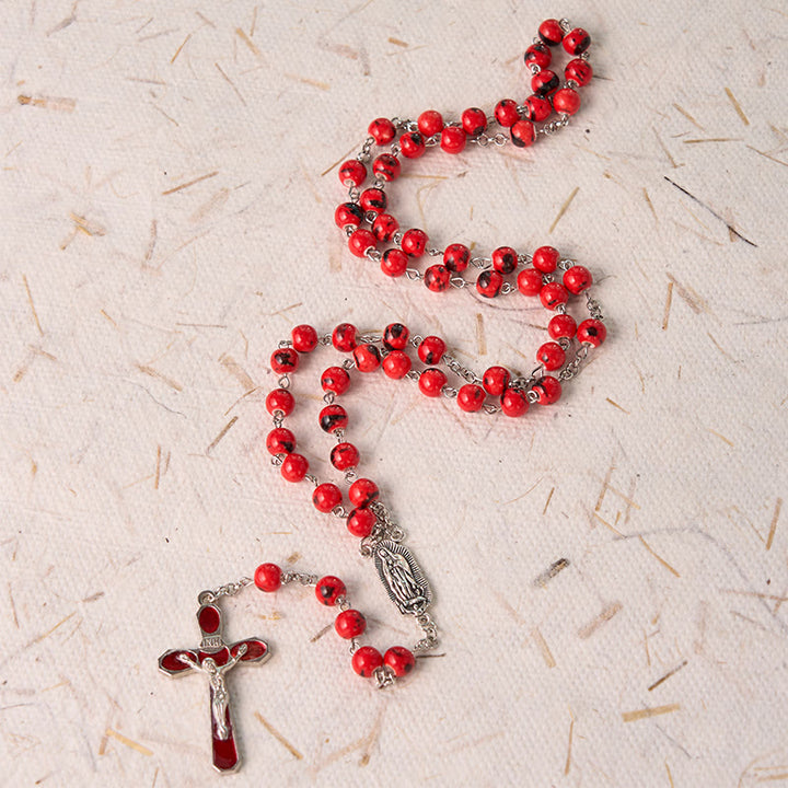 Christianartworkshop Rosenkranz „Unsere Liebe Frau von Guadalupe“ und Kruzifix, rund, 8 mm, rote Keramiklegierung