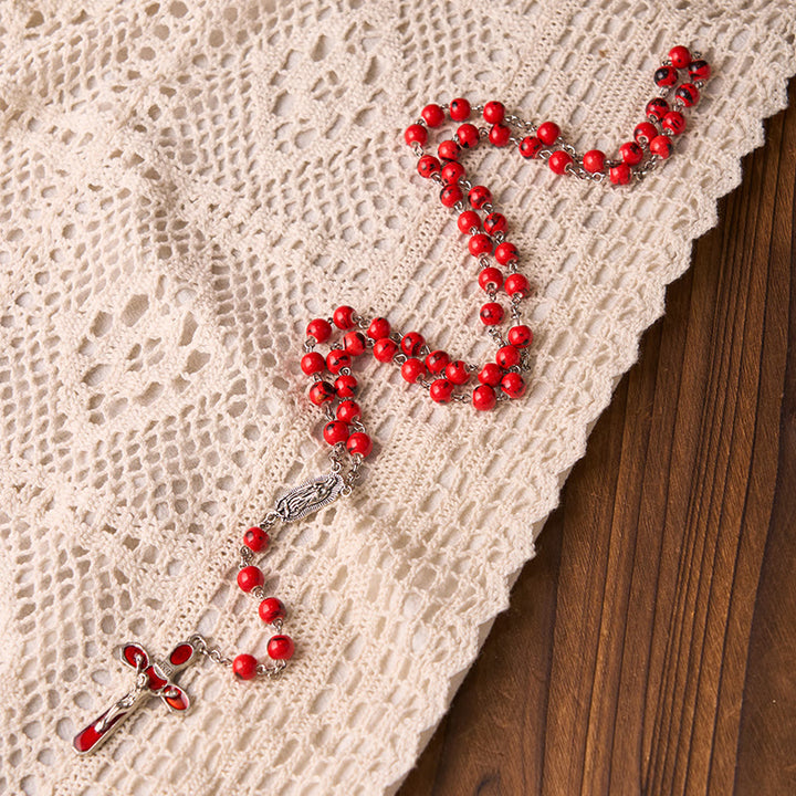 Christianartworkshop Rosenkranz „Unsere Liebe Frau von Guadalupe“ und Kruzifix, rund, 8 mm, rote Keramiklegierung