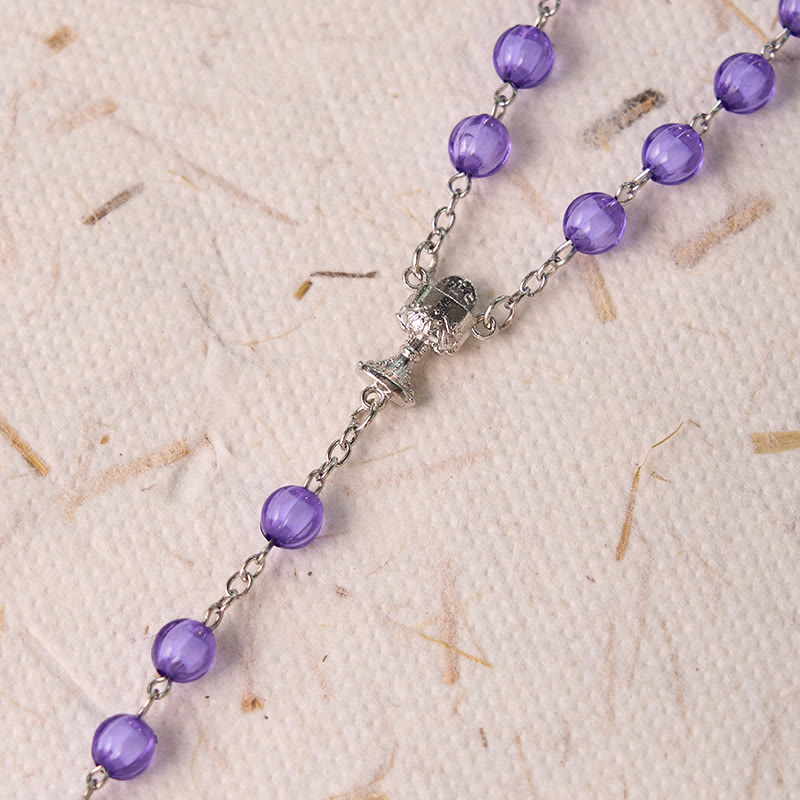 Christianartworkshop Rosenkranz mit Heiliger Jungfrau Maria und Kruzifix, 8 mm rund, violett, Acryllegierung