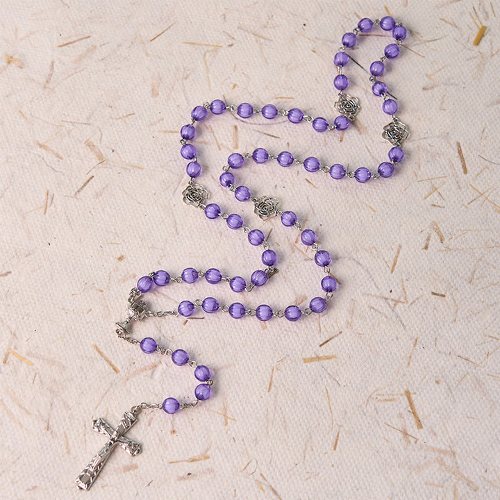 Christianartworkshop Rosenkranz mit Heiliger Jungfrau Maria und Kruzifix, 8 mm rund, violett, Acryllegierung