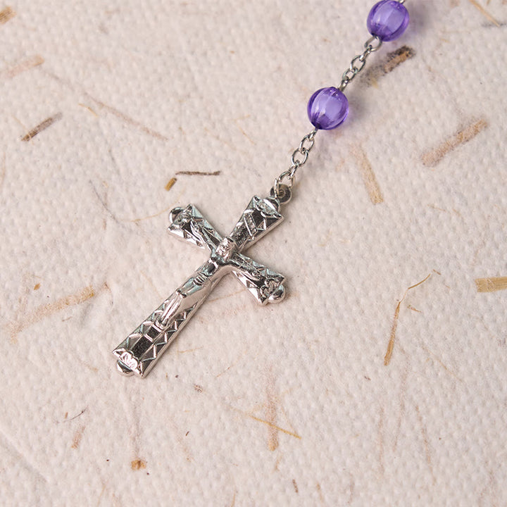 Christianartworkshop Rosenkranz mit Heiliger Jungfrau Maria und Kruzifix, 8 mm rund, violett, Acryllegierung