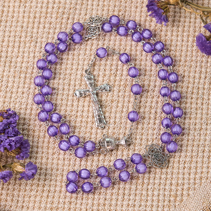 Christianartworkshop Rosenkranz mit Heiliger Jungfrau Maria und Kruzifix, 8 mm rund, violett, Acryllegierung