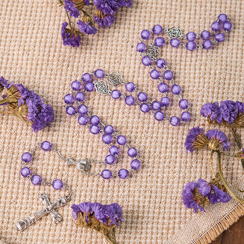 Christianartworkshop Rosenkranz mit Heiliger Jungfrau Maria und Kruzifix, 8 mm rund, violett, Acryllegierung