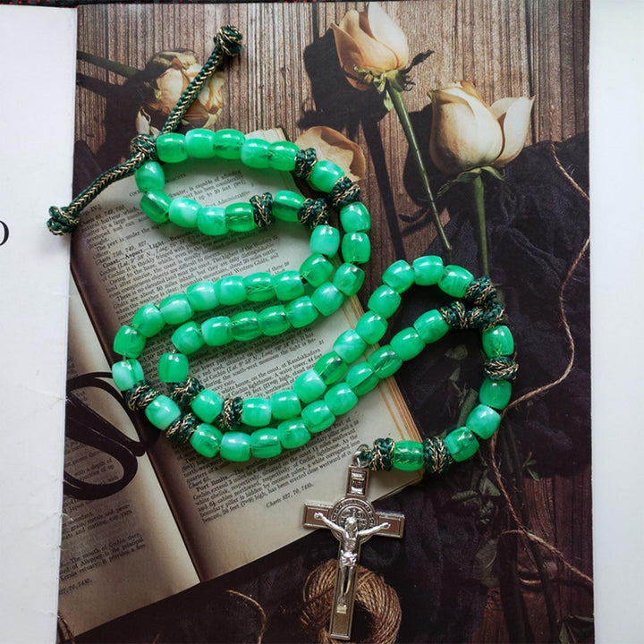 Christianartworkshop St. Benedikt Kruzifix von 12 mm Eimer Hellgrün Acryl Paracord Rosenkranz