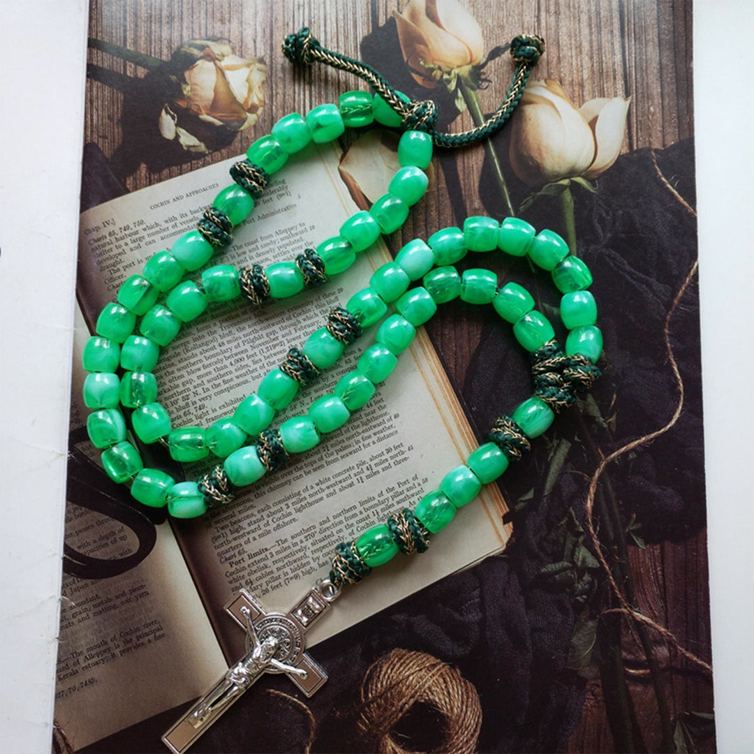 Christianartworkshop St. Benedikt Kruzifix von 12 mm Eimer Hellgrün Acryl Paracord Rosenkranz