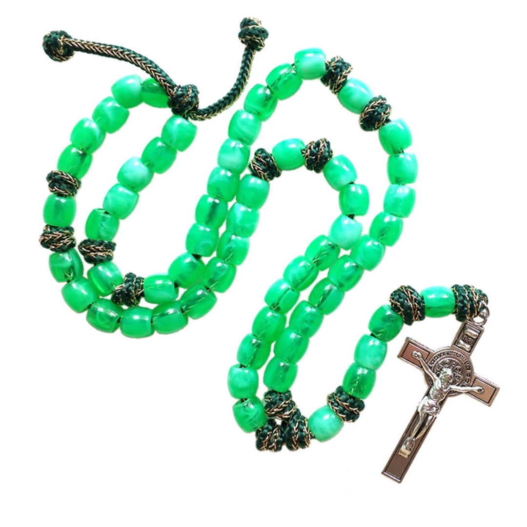 Christianartworkshop St. Benedikt Kruzifix von 12 mm Eimer Hellgrün Acryl Paracord Rosenkranz
