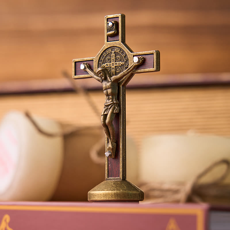 Christianartworkshop Europäisches klassisches traditionelles Benediktkreuz-Ornament mit Holzeinlage - Bronze (ohne Haken) - image 0